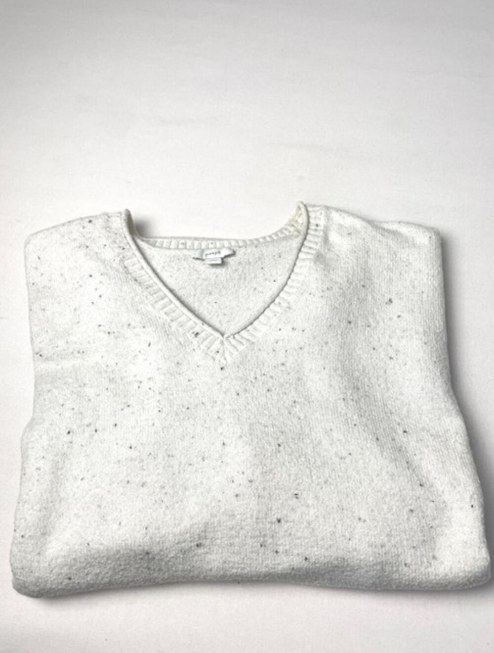 Pure Jill Petite Cream Speckled V Neck Knit Sweater Soft Casual Loungewear L